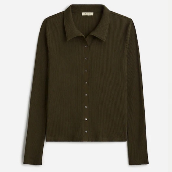 Madewell Snap-Front Cardigan Top Dried Olive Dark Green Size Small - Picture 1 of 8